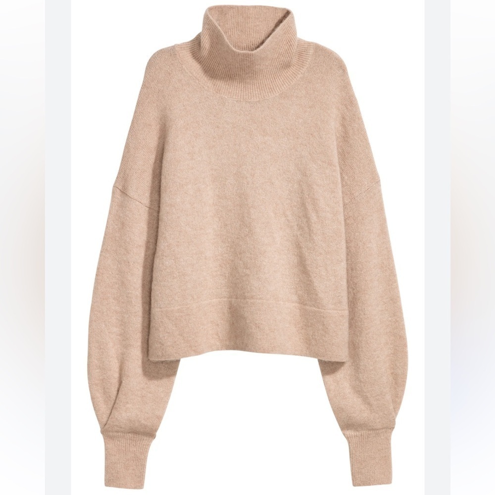 H&M Women's Size 4 Mohair-Blend Polo-Neck Jumper Sweater‎ Light Beige Wool